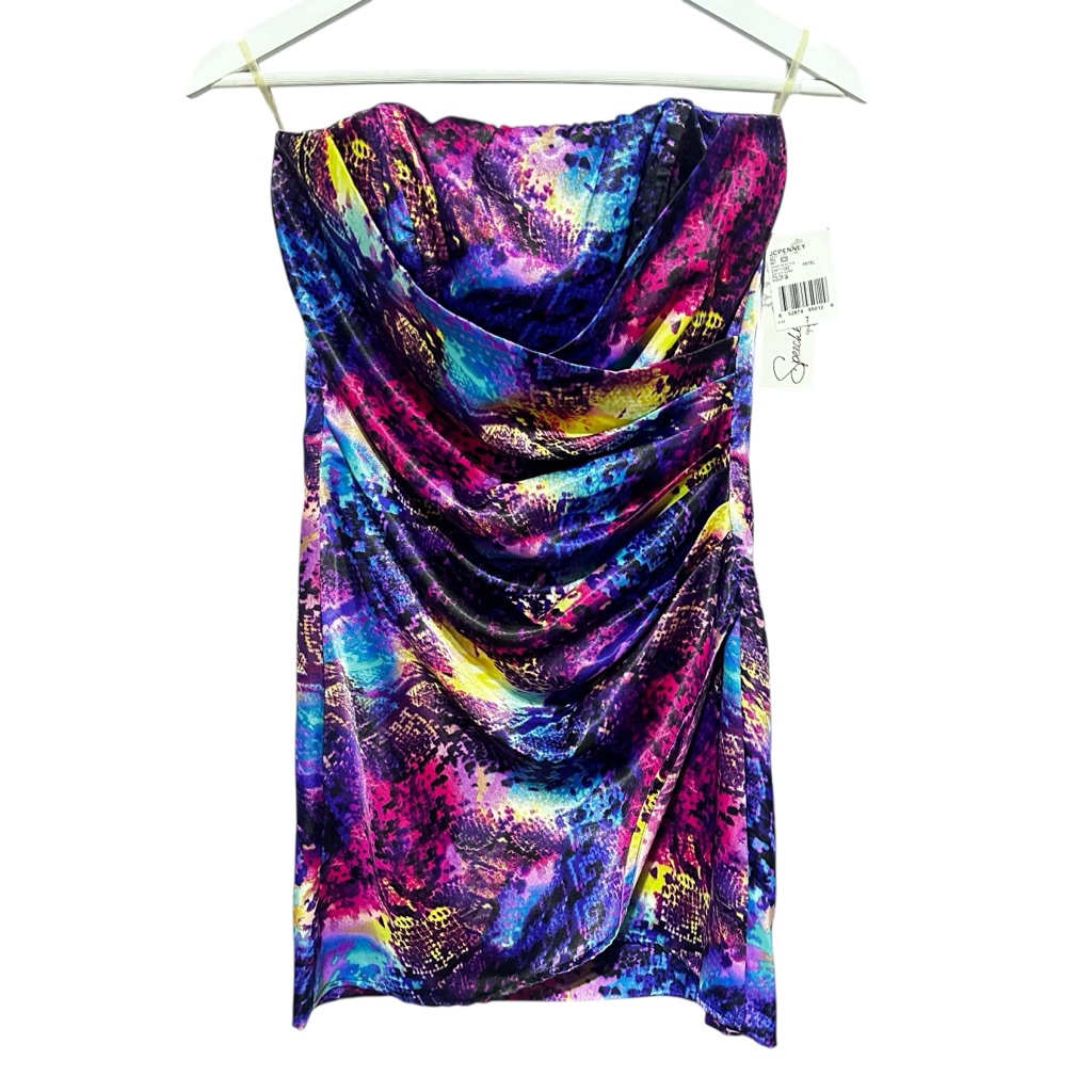 Speechless Snakeskin Mini Dress Juniors 7 Satin Strapless Multicolor Pleat Nwt